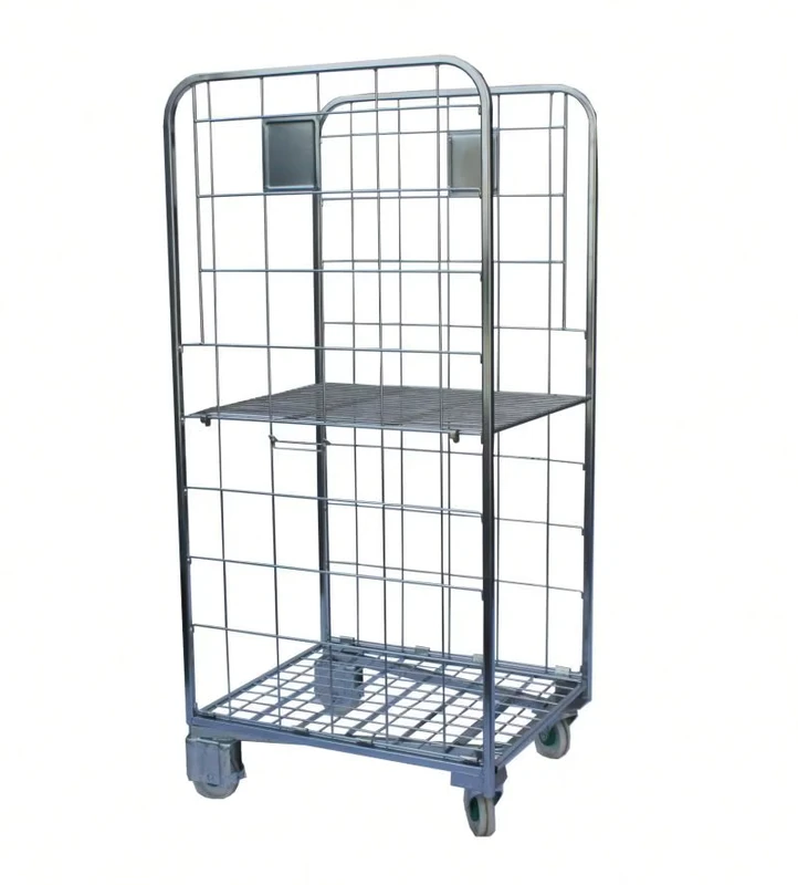 Galvanized Industrial Logistic Foldable Roll Storage Metal Supermarket Mesh Wire Warehouse Cage Trolley