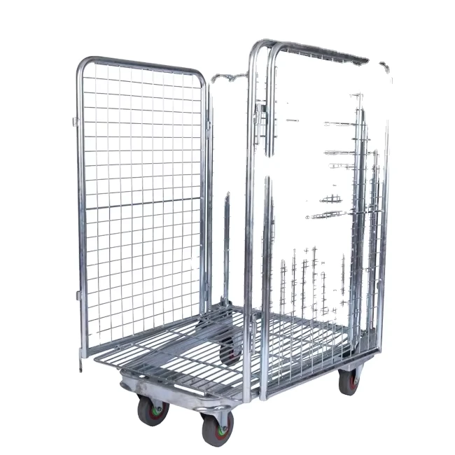 Galvanized Metal Roll Cage Lockable Storage Cage Trolley with Wheels