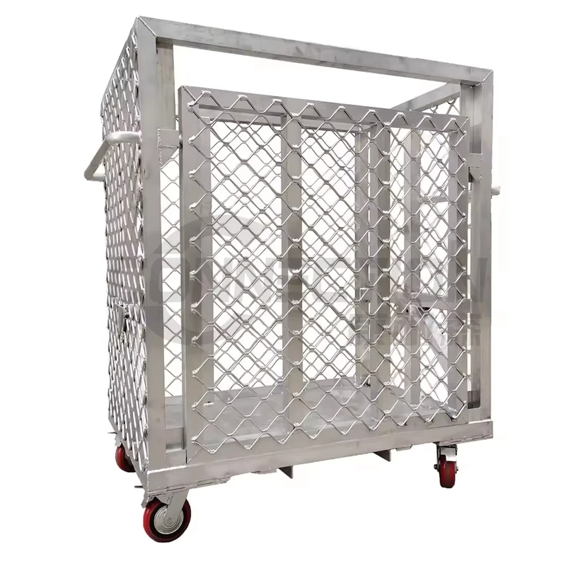 Galvanized Platform Durable Storage Transport Rolling Trolley Aluminum Box Container Storage Cage With Wheel
