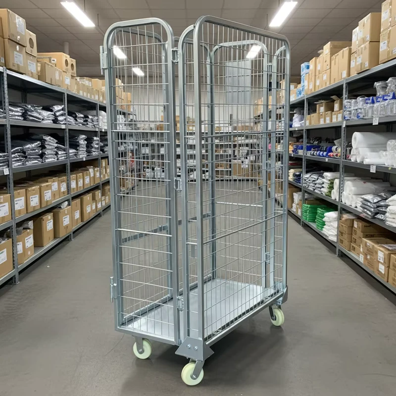 Galvanized Roll Cage Trolley Nesting Metal Storage Cages with Wheels for Durable and Portable Container Storage