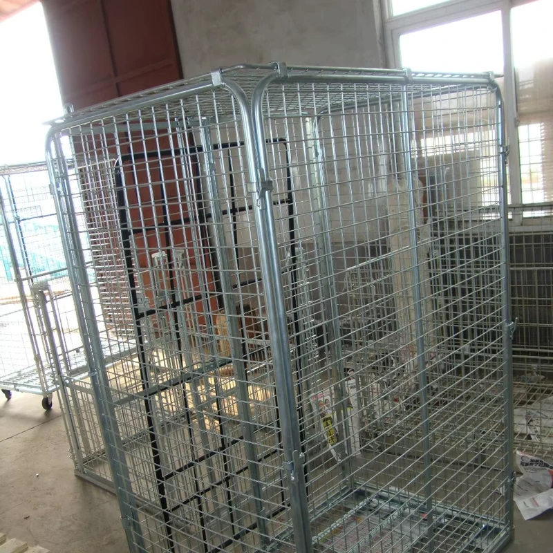 Galvanized Roll Cage for Warehouse Wire Mesh Trolley with Wheels 500kg Load Capacity 50x50mm Mesh Collapsible Design