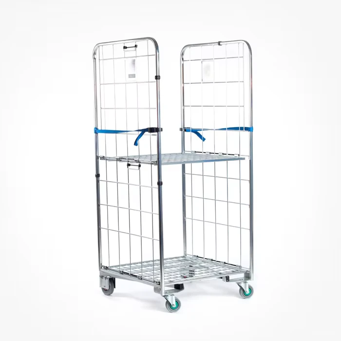 Galvanized Welded Metal Cargo Storage Folded Wire Full Security Steel Nesting Frame Roll Containers 350kg Load Capacity 990L