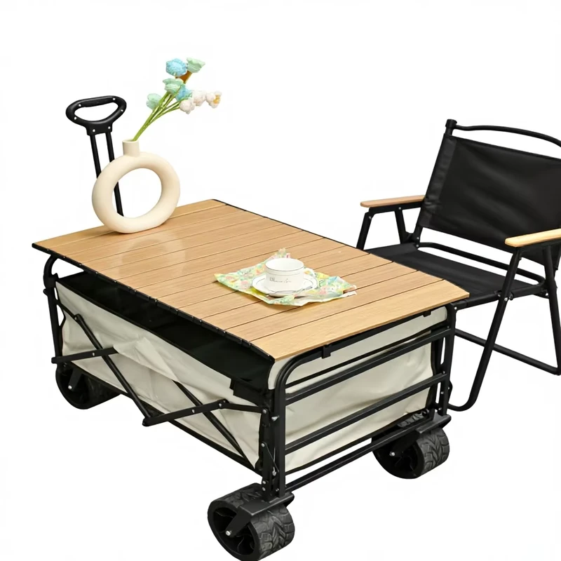 Garden Outdoor Camping Foldable Trolley Utility Wagon Beige Portable Hand Trolley Cart