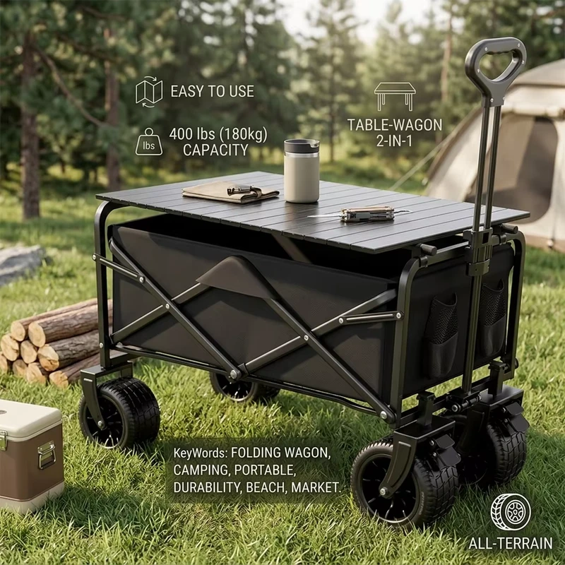 Garden Utility Collapsible Beach Fishing Cart Trolley Wagon Cart Foldable Camping Stroller Folding Wagon Cart