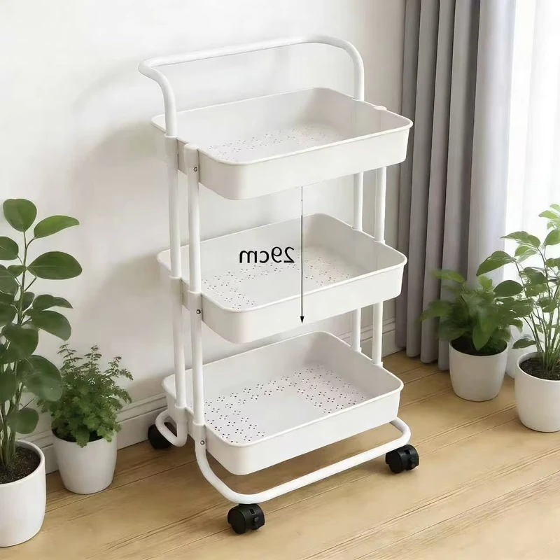 Gardening Cart Gray Utility Cart 3 Tier Storage Rack Plastic Baskets Metal Tubes Living Room