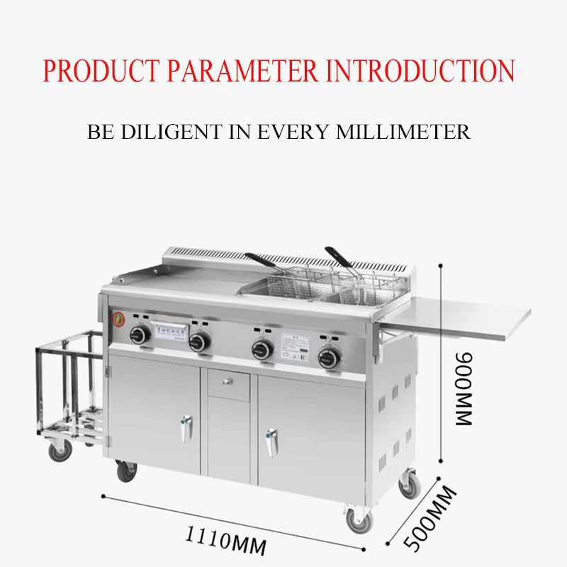 Gas Mobile Snack Cart Commercial Mobile Stall Grill Plate Warmer Cart Convertible Hand Trucks Outdoor Rolling Moving Food Cart