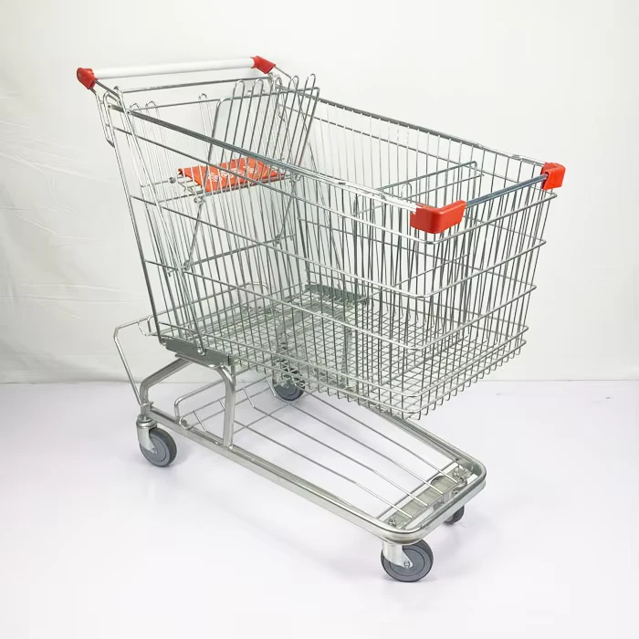 German Style 210L Chromed Hand Supermarket Shopping Trolley Cart