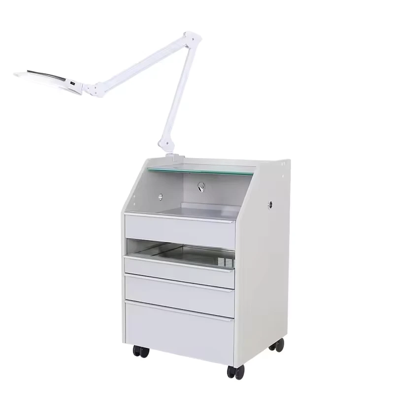Glass Glow Pedicure Trolley White Wood Cart for Nail Salon Furniture & Equipment