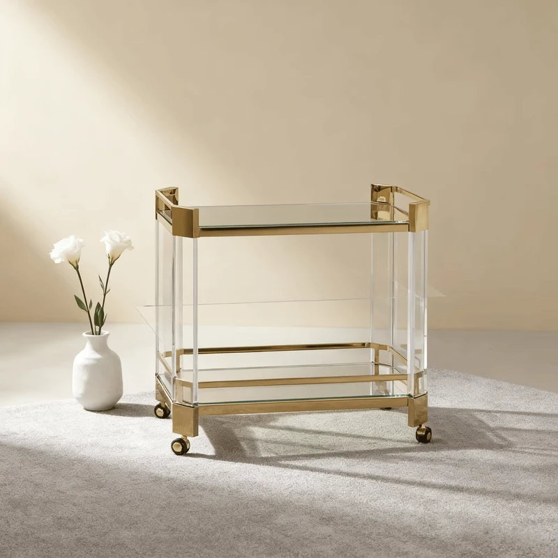 Golden Wedding Banquet Wine Carrier Three Layer Hotel Restaurant Supply Delivery Cart Sailor Style Metal Dining Cart 8L Capacity