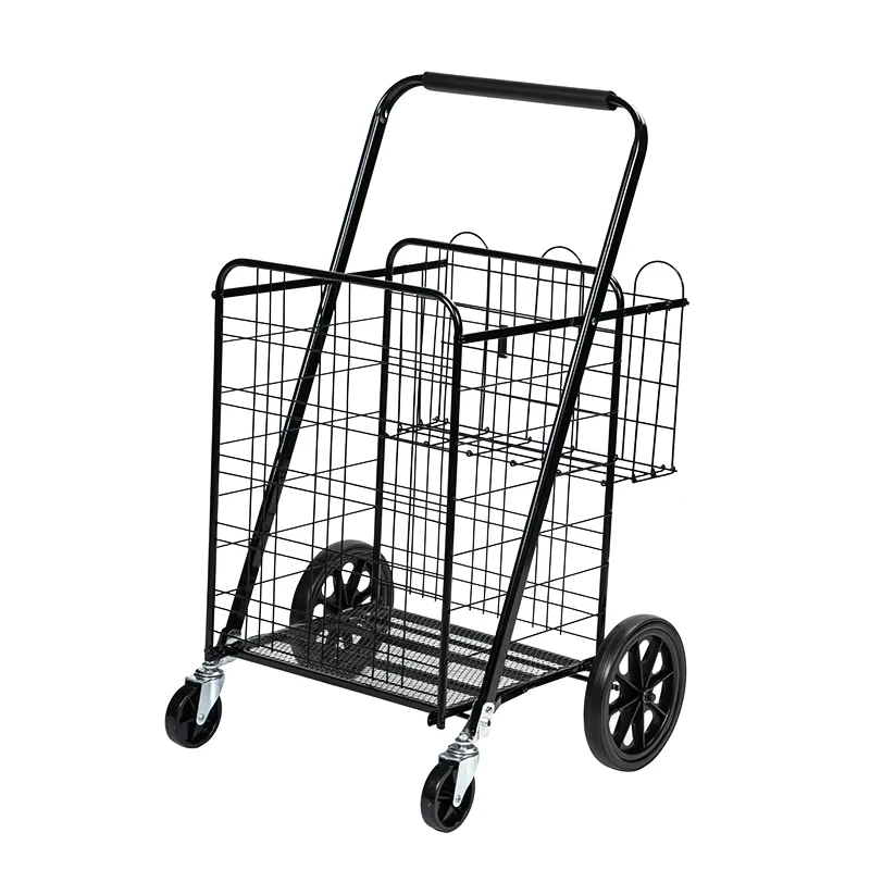 Good Performance Folding Metal Shopping Trolley Carts 4 Wheels High Quality Supermarket Shopping Carts Trolley for Sale