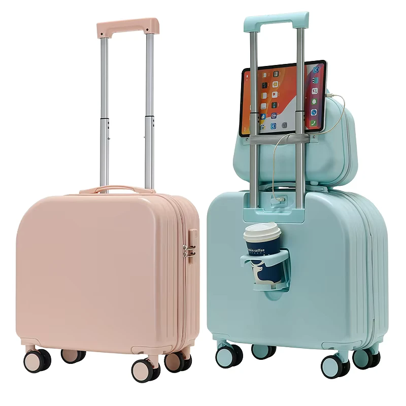 Good Quality 3-Digit Lock Carry-On Suitcases ABS+PC Electronic Texture Cup Holder Charging Port Trolley Bag