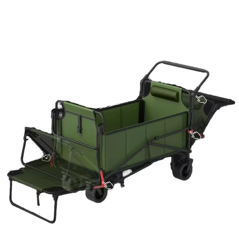 Green Four Wheel Lightweight Durable Camper Car Outdoor Folding Multifunctional Beach Reclining Trolley Camping Trailer Shopping