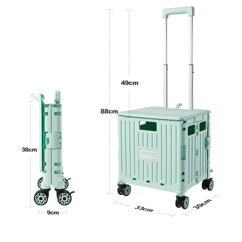 Green Heavy Duty Foldable Shopping Cart Practical Outdoor Shopping Carts for Supermarket