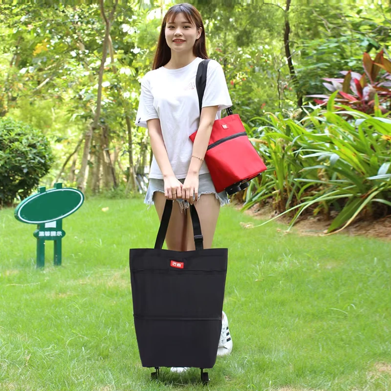 Grocery Cart with Hand Straps Hand Pulling Utility Trolley Bags Water repellent Folding Shopping Cart for Shopping Storage