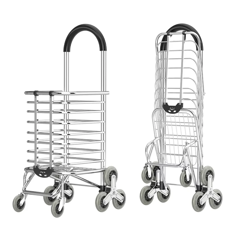 Grocery Shopping Cart Foldable Heavy Duty Utility Trolley 3kg Lightweight Aluminum TPR Eight Wheeled PVC Wheels 40KG Capacity