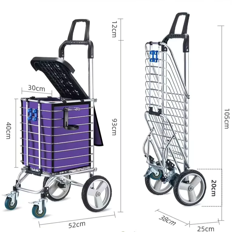Grocery Shopping Cart With 360 Degree Rolling Swivel Wheels Stair Climber Utility Cart Easily Collapsible Cart