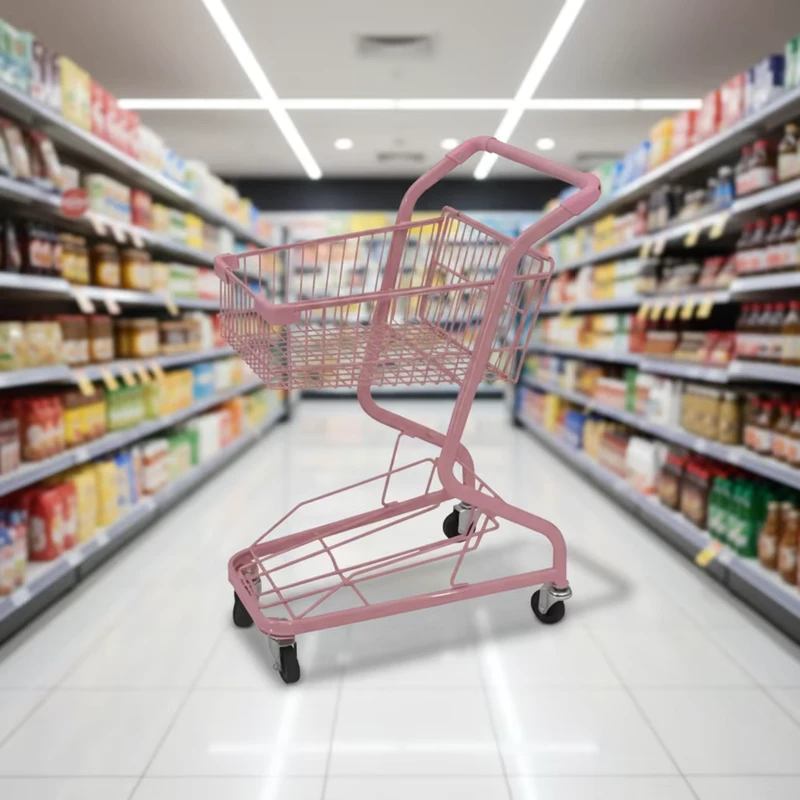 Grocery Supermarket Party Shopping Trolley 4” PU Wheels Eco Friendly Durable 2 Tier Mesh Zinc Plated Indoor Use