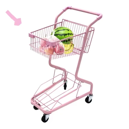 Guanriver Steel Pink Market 2 Basket Shopping Cart with Wheels 60L