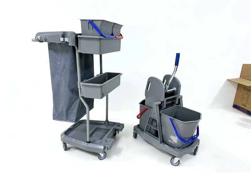 H0342 Janitor Cart Durable Plastic Polyester Bag Wringer Trolley 4 Wheels 50 lb Capacity for Hotel Hospital