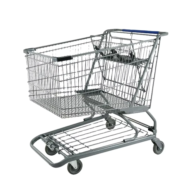 HBE-SC Unfolding American Style Mesh Metallic Body Wheeled Convenience Store Supermarket Shopping Hand Cart Trolley