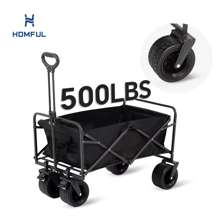 HOMFUL Multipurpose Metal Frame Folded Beach Garden Collapsible Outdoor 4 Wheel Wagon Camping Carts