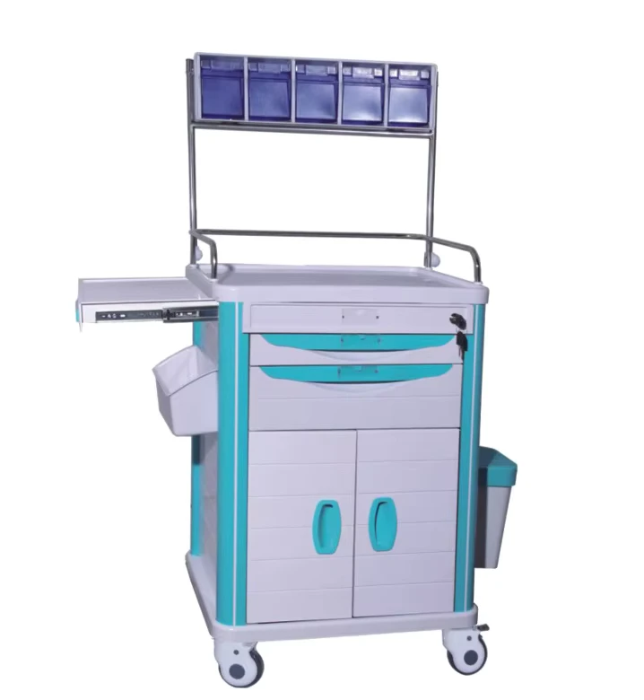 HQ 70 Hospital Furniture Multi-function Medical Crash Cart ABS Anesthesia Trolley 40 lb Load Capacity