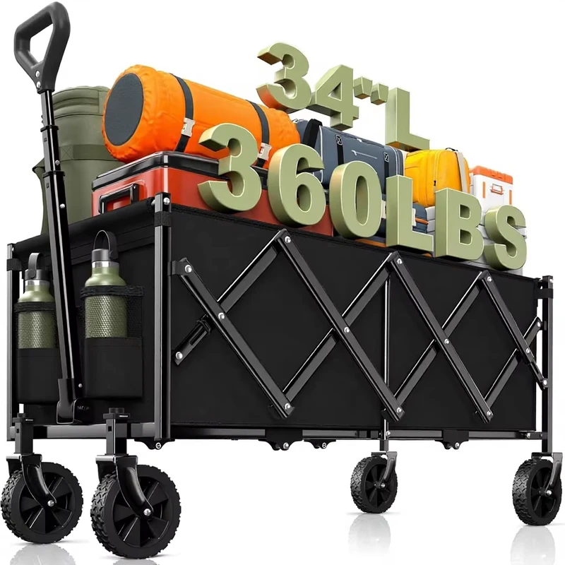 HTF Heavy Duty Extra Long 360LBS Portable Utility Collapsible Foldable Beach Wagon Cart Outdoor Grocery Shopping