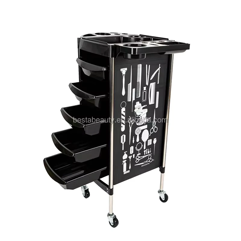 Hair Stylist Salon Cart Black Storage Barber Trolley