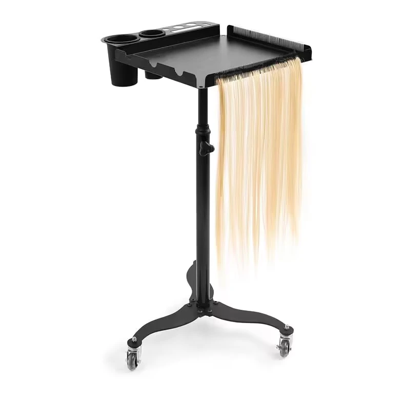Hairdressing Smart Organizing Tray Movable Folding Black Stainless Steel Beauty Salon Hair Extension Tray Trolley