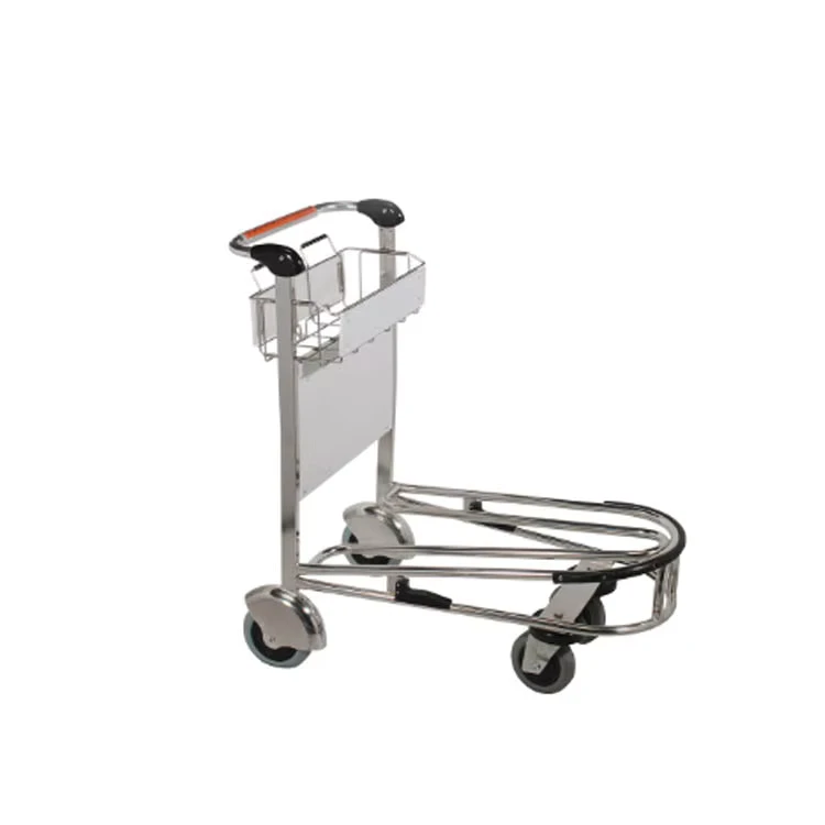 Hand Brake Stainless Steel Airport Luggage Trolley Cart Airport Luggage Trolley with Auto Brake