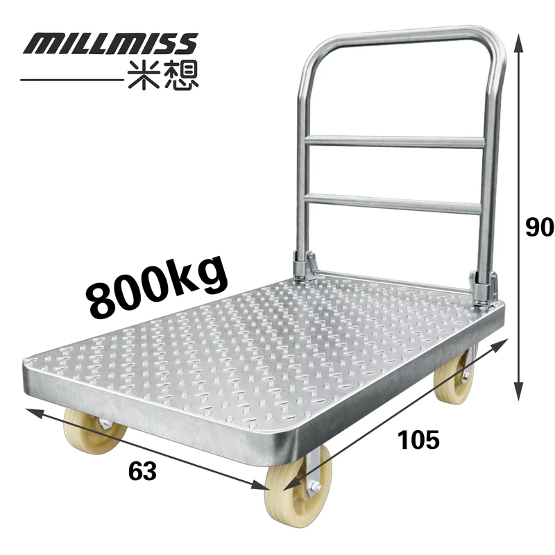 Hand Carts Trolleys 800kg Load Large Flatbed Platform Truck Cargo Transport Cart for Warehouse Use