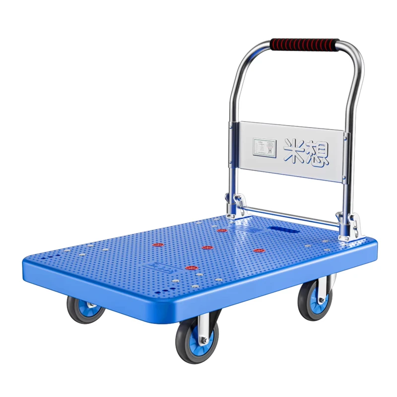 Hand Carts & Trolleys Platform Trolley Cart 200kg Load with Wheels PP Deck Hand Truck 90x60cm