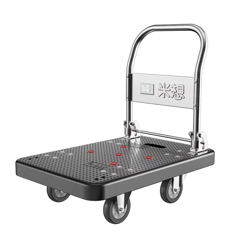 Hand Carts Trolleys Small Nylon Platform Cart with 4 Inch Wheels 200kg Load Foldable Utility Trolley 90x60cm