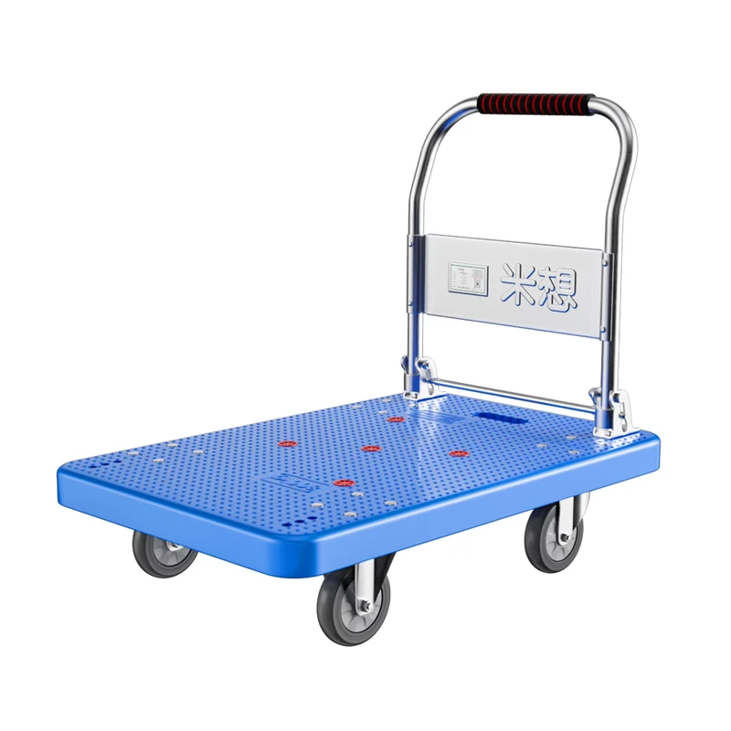 Hand Carts and Trolleys Foldable Shopping Cart Trolley Blue Black Platform Handcart 200kg Load