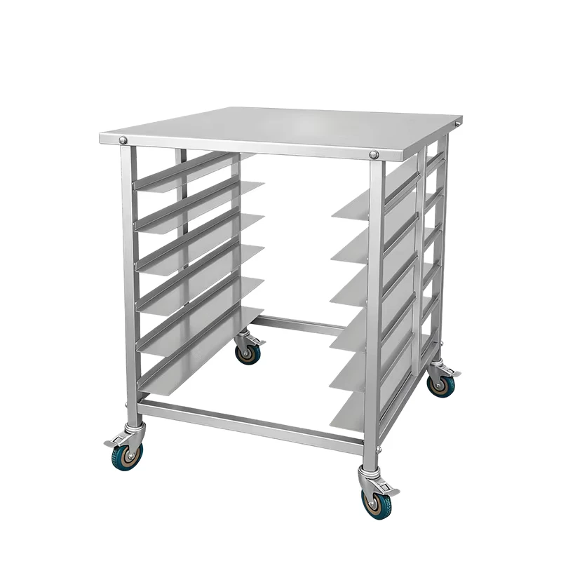 Hand Operated 6 10 Tier Stainless Steel Tray Trolley for Restaurant Dishes Serving and Bakery Food Transport