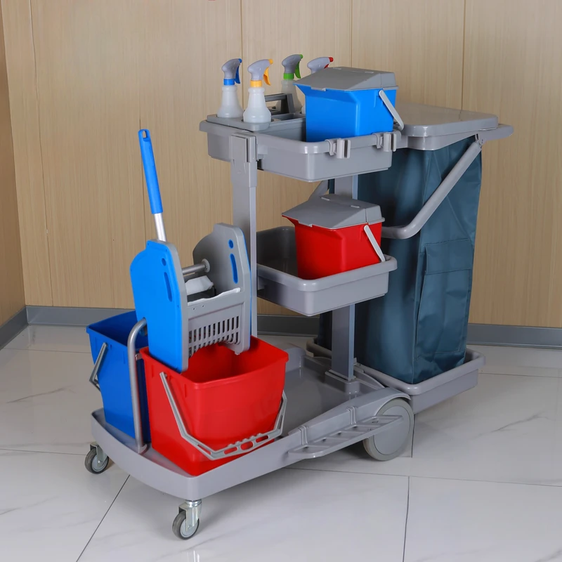 Hand Plastic Eco Friendly Cleaning Trolley Cart with Rolling Wheels for Hotel Restaurant Hospital Shopping Mart & Office Use