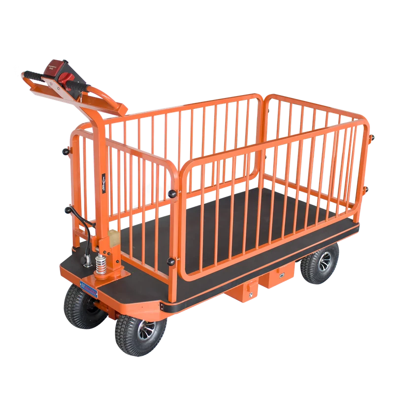Hand Pull Four Wheel Foldable Electric Trolley with Guardrail for Industrial Refrigerator Moving Heavy Material Handling