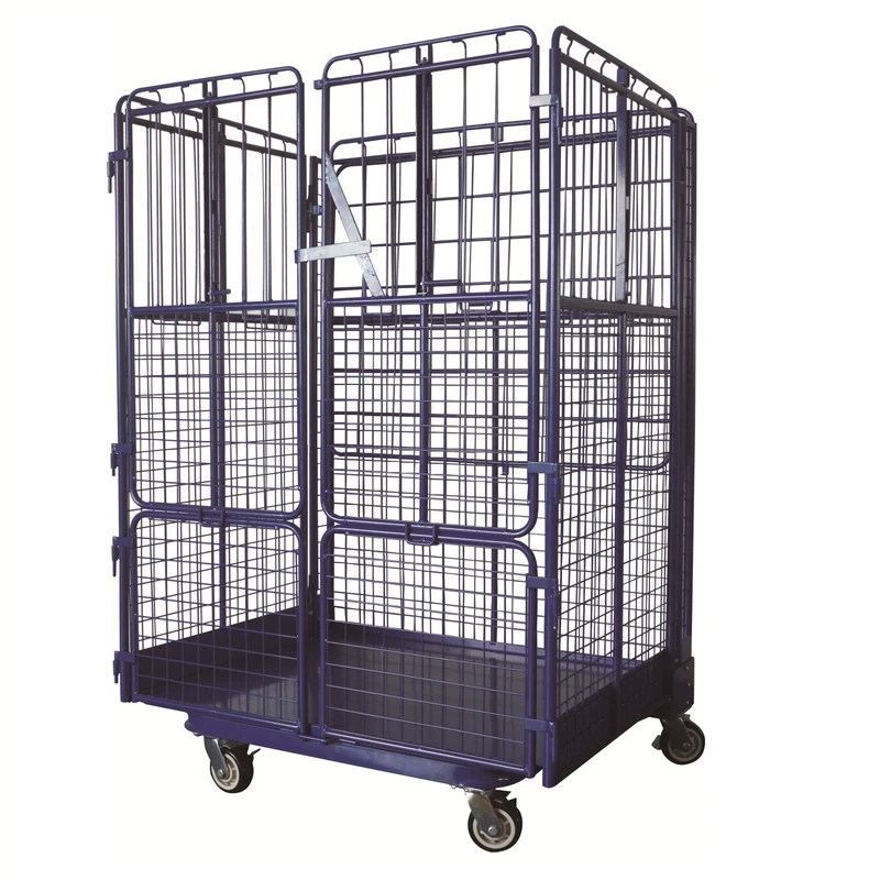 Hand Push Folding Wire Metal Rolling Pallet Cage Cart 500KG Capacity 1200x1000x1800 Size Wheels Container Trolley