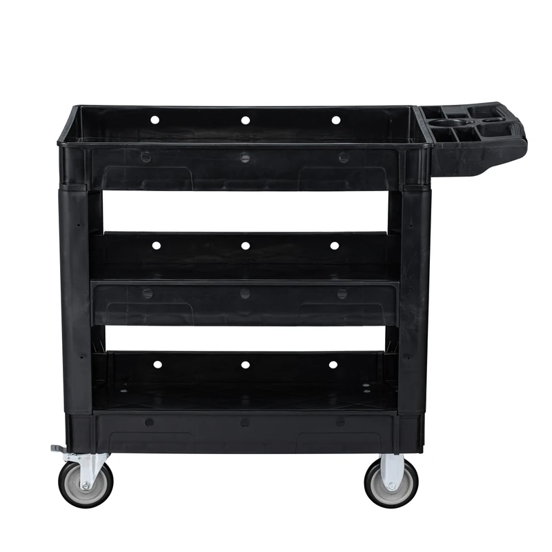Hand Push Plastic Workshop Tool Trolley Heavy Duty 2 Layer Rolling Parts Service Transport Cart