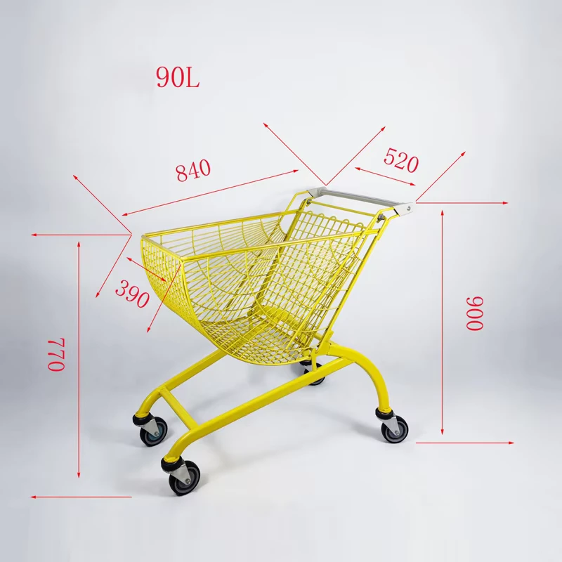 Hand Push Supermarket Metal Trolley Shopping Cart 4 Wheels