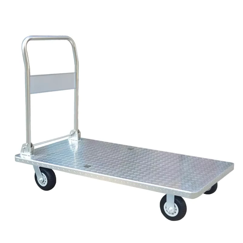 Hand Truck Cart Platform Trolley for Warehouse Moving Foldable Hand Trolley Cart Four Wheels Steel Plastic Storage Rack