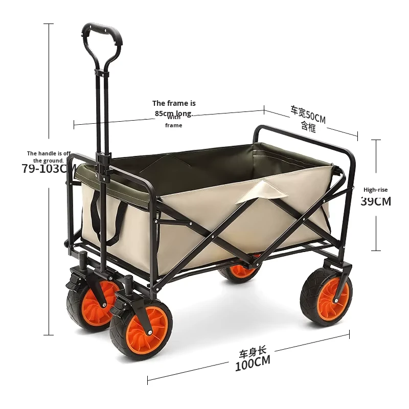 Hand pull Folding Camping Car Camp Trailer Grocery Shopping Stall Trolley Small Off road Tank Wheels