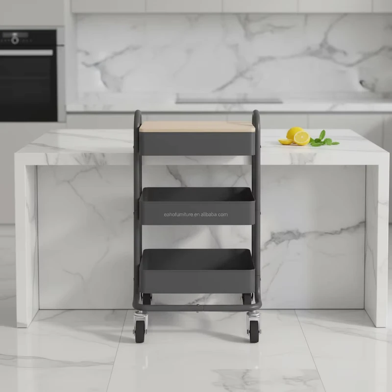 Handle Design Rolling Tool Cart 3-Tier Mesh Basket Utility Trolley for Home and Commercial Use