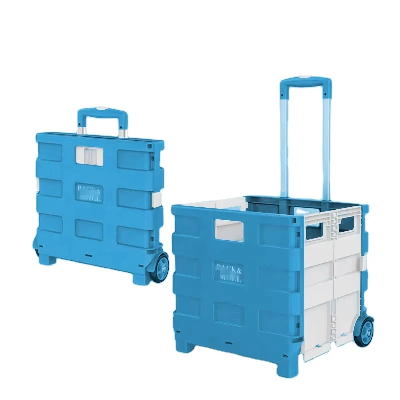 Handle Portable Supermarket Plastic Folding Box Cart Easy Carry Collapsible Plastic Folding Hand Trolley