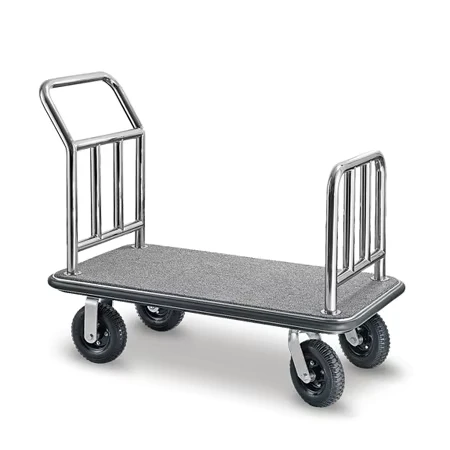 Handtruck in Brushed Stainless Steel Carpet Kit on Back Luggage Cart Hospitality Trolley Luggage Trolleys