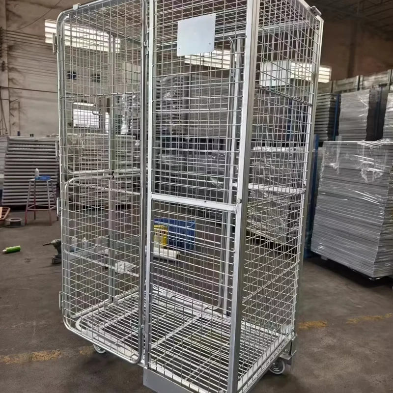 Heavy Duty 1000KG Load Steel Wire Roll Cage Trolley Foldable Logistics Warehouse Storage Container Swivel Brake Wheels ISO9001