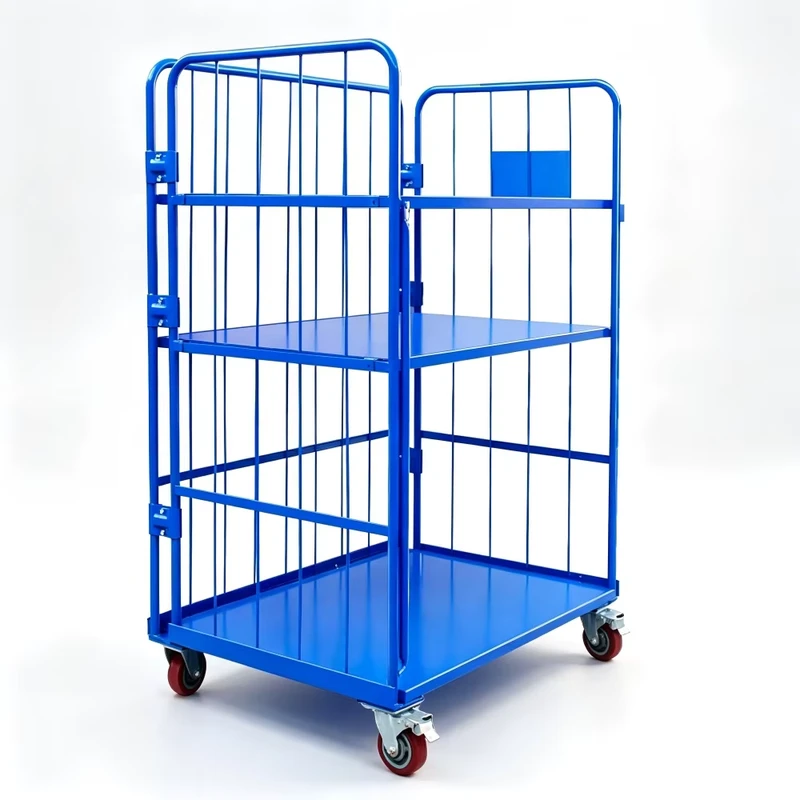 Heavy Duty 2 Shelf Roll Cage Trolley 500kg Capacity 1100lbs Logistics Container Foldable Warehouse Cart Multi-tier Hotel