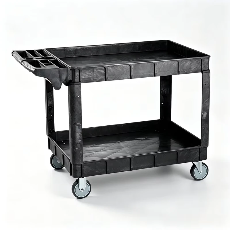 Heavy Duty 2 Shelf Utility Cart 230kg Capacity 36 30 Inch Plastic Service Trolley with Wheels for Warehouse Workshop Catering