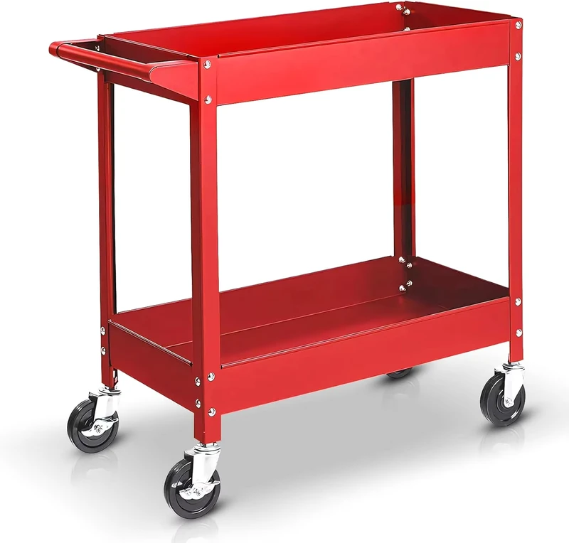 Heavy Duty 2 Tier Rolling Tool Cart with Dual Brakes Metal Utility Cart Mobile Service Cart for Workshop