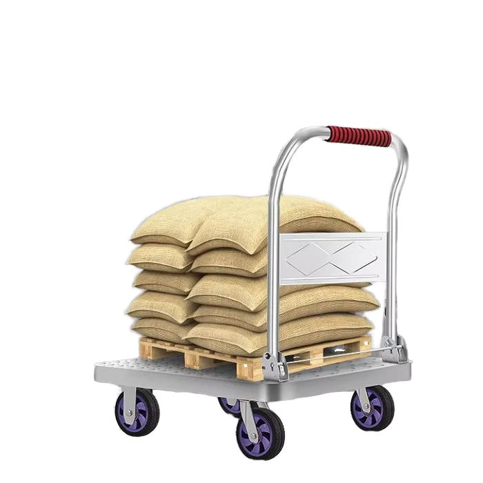 Heavy Duty 200kg 400kg Hand Trolley Durable Wear Resistant Metal Platform Trolley Hand Truck for Warehouse Storage